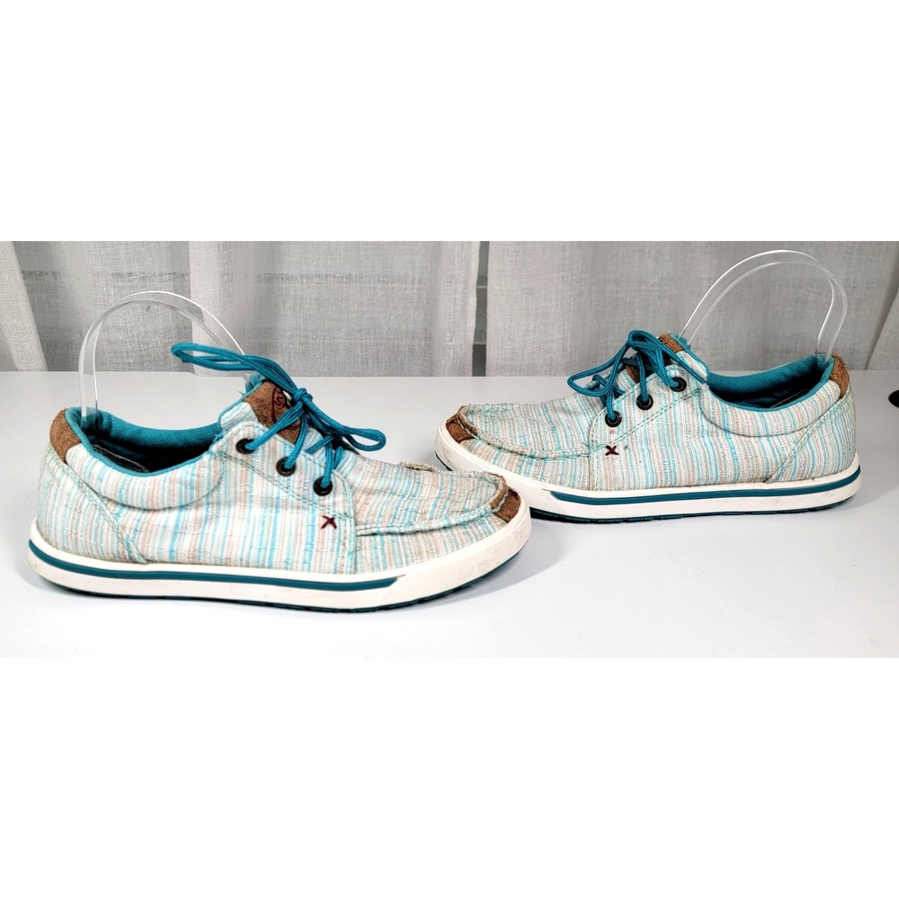 Twisted X‎ Hooey Loper sz 7 M Blue White Casual Shoes WHYC004 Lace Up Moc Toe